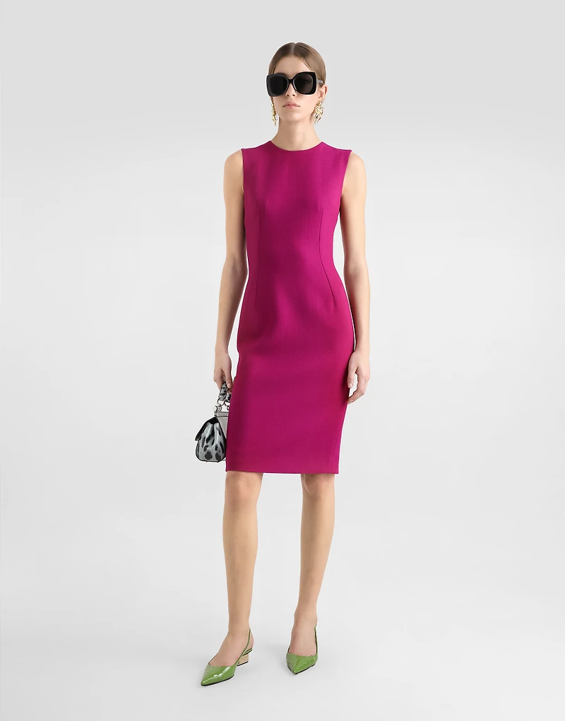 Wool crepe calf-length sheath dress