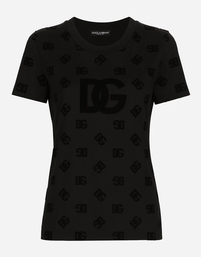 Jersey T-shirt with all-over flocked DG logo