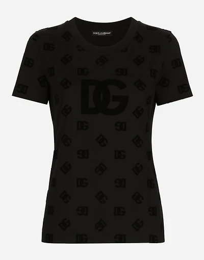 Jersey T-shirt with all-over flocked DG logo