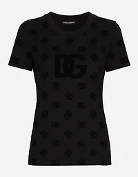Jersey T-shirt with all-over flocked DG logo