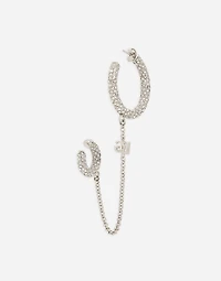 Single rhinestone-detailed Creole earring with chain accent