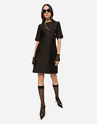 Fit-and-flare midi dress floral jacquard