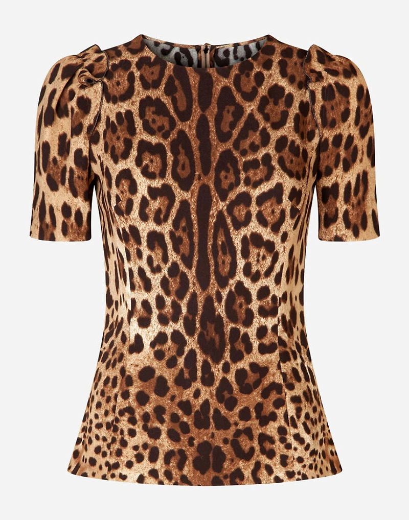 Short-sleeved leopard-print cady top