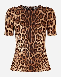 Short-sleeved leopard-print cady top