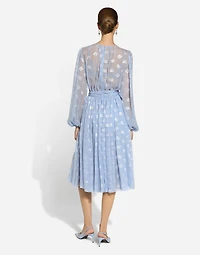 Dévoré silk jacquard calf-length dress with DG logo
