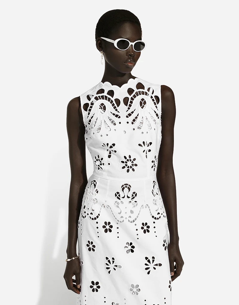 Long cotton dress with cut-out detailing