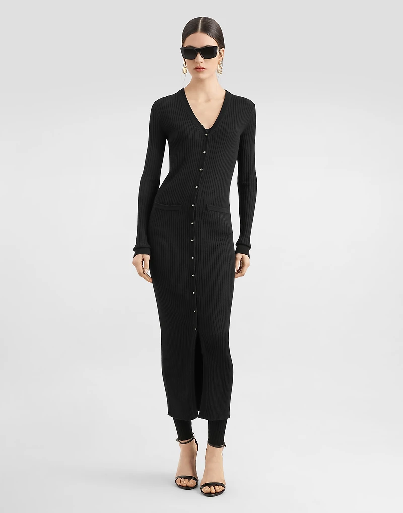 Long ribbed wool cardigan