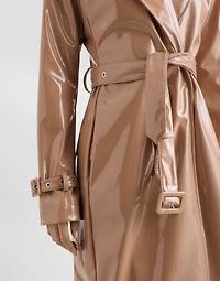 Coated faux leather trench coat