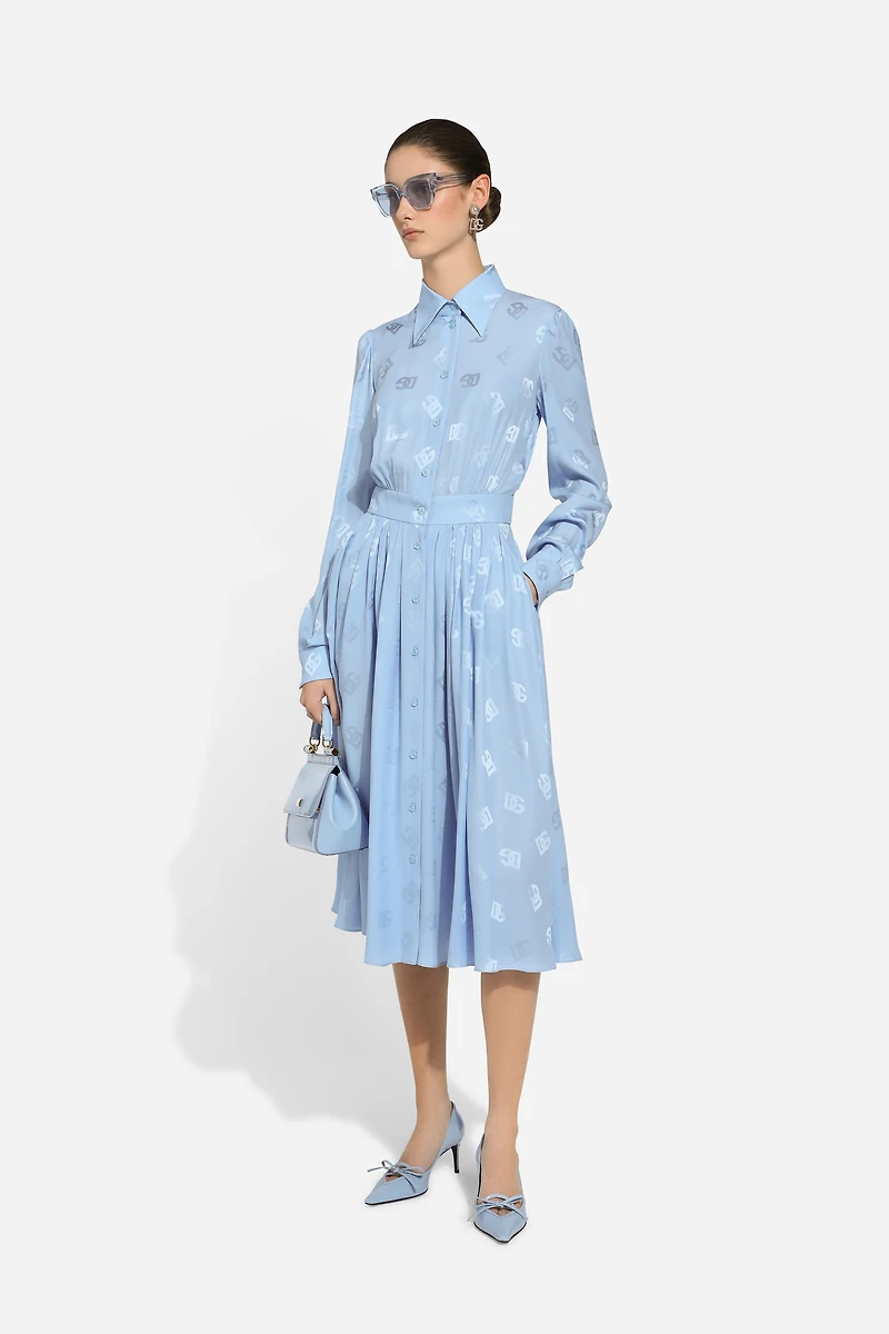 Silk satin jacquard shirt dress with DG logo