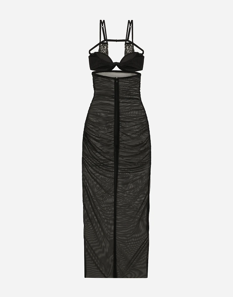 Tulle calf-length dress with corset details