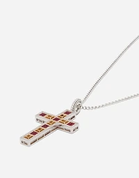 Cross Pendant 18-carat white gold with rubies and diamonds