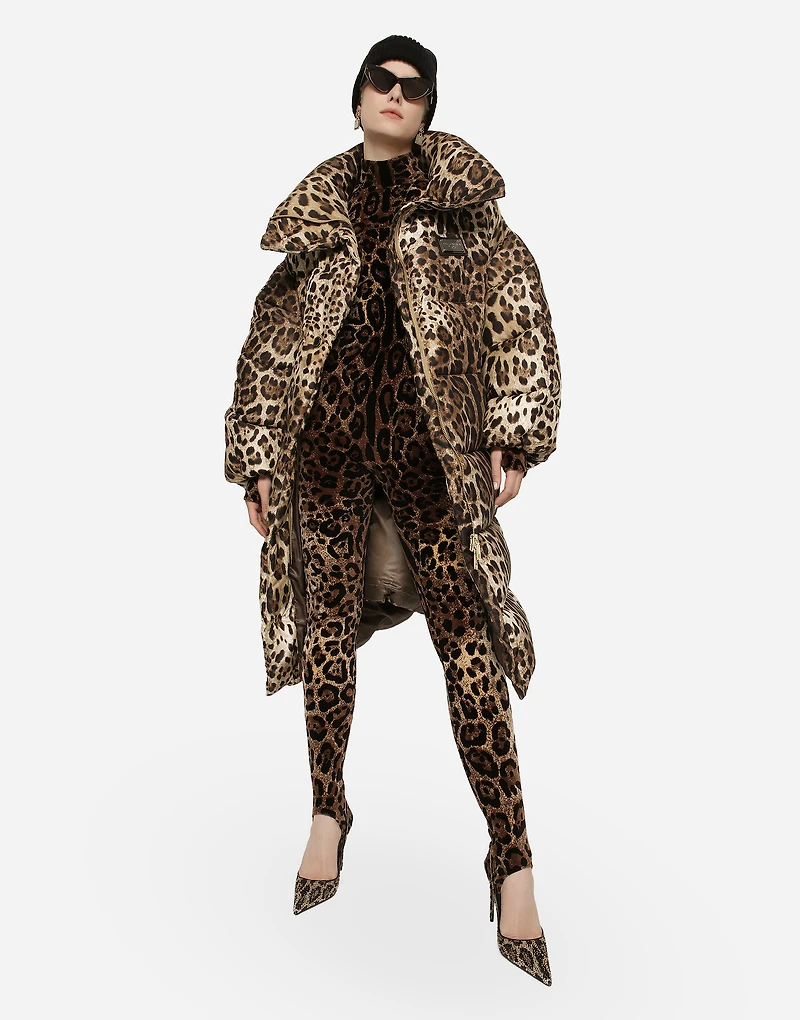 Long leopard-print nylon jacket