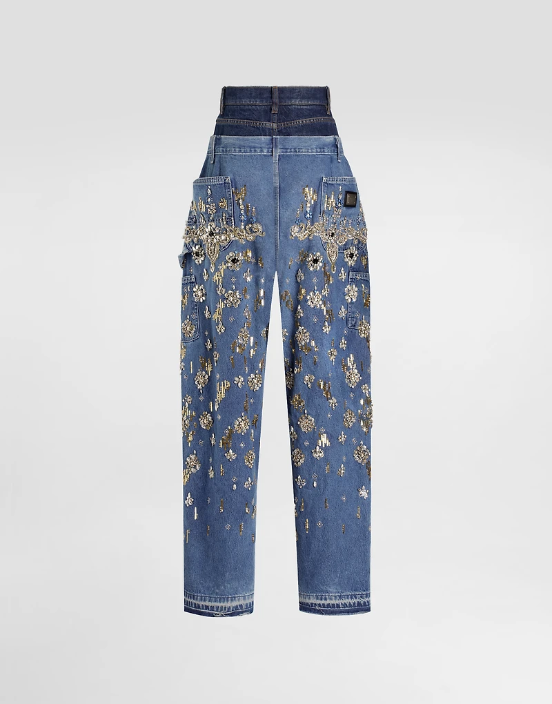 5-pocket embroidered denim jeans