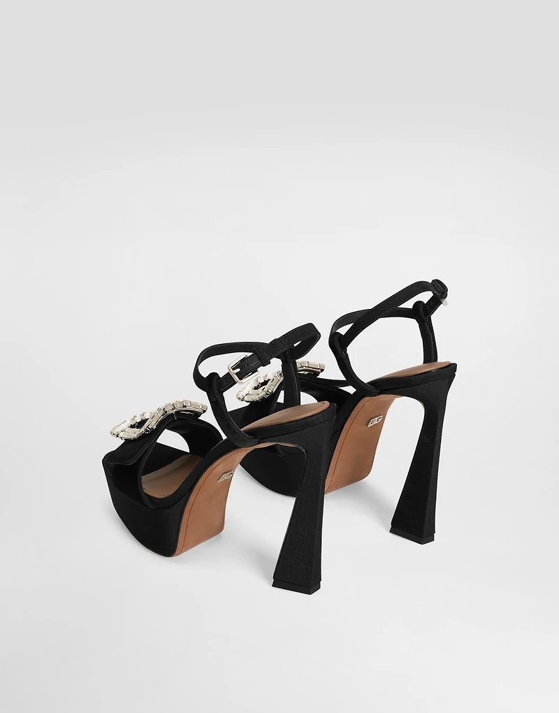 Velvet platform sandals with bejeweled buckle