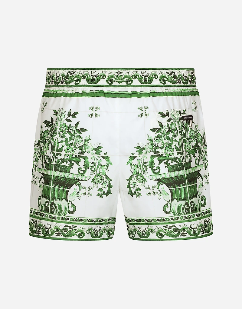 Swim shorts with majolica print