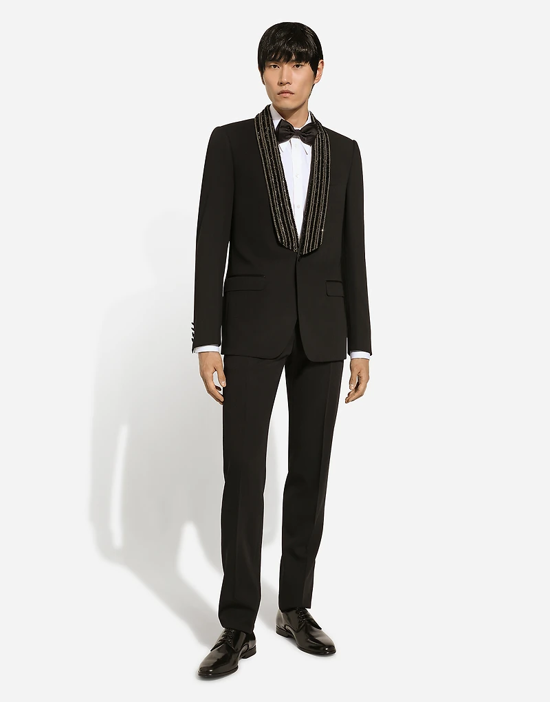 Single-breasted jacket with embroidered shawl collar