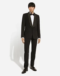 Single-breasted jacket with embroidered shawl collar