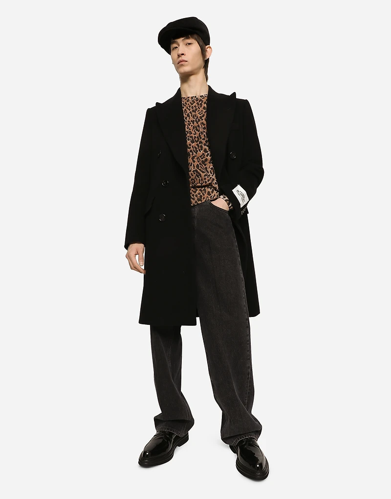 Leopard-print round-neck wool sweater