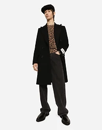 Leopard-print round-neck wool sweater