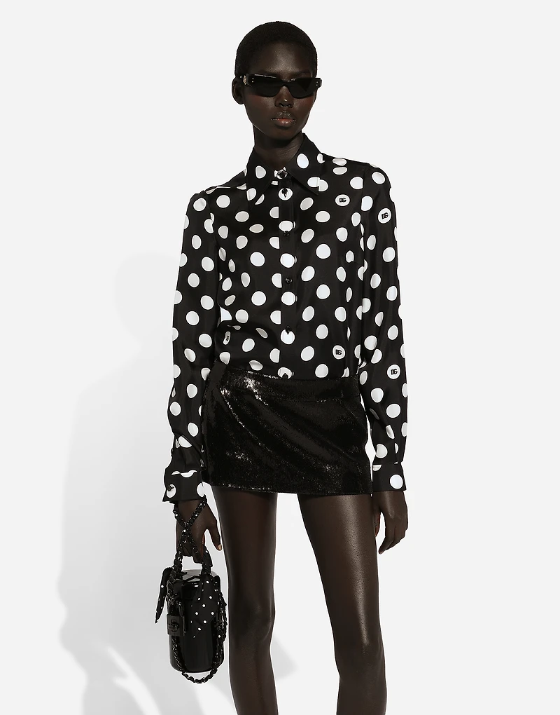 Silk twill shirt with polka-dot print