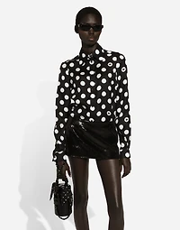 Silk twill shirt with polka-dot print