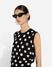 Silk and wool tank top with polka-dot inlay