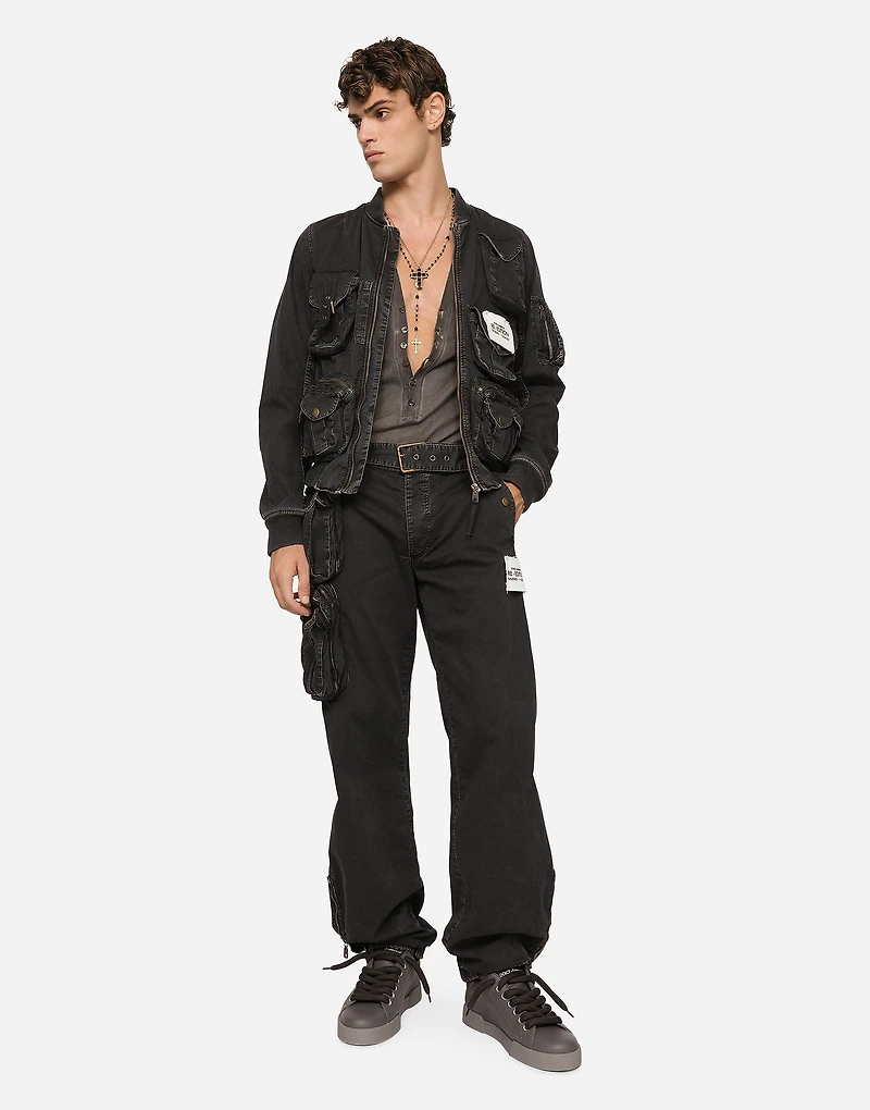 Cotton pants with belt and bag