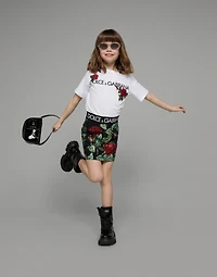 Jersey T-shirt with logo print and rose patch