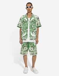 Majolica-print crochet Hawaiian shirt