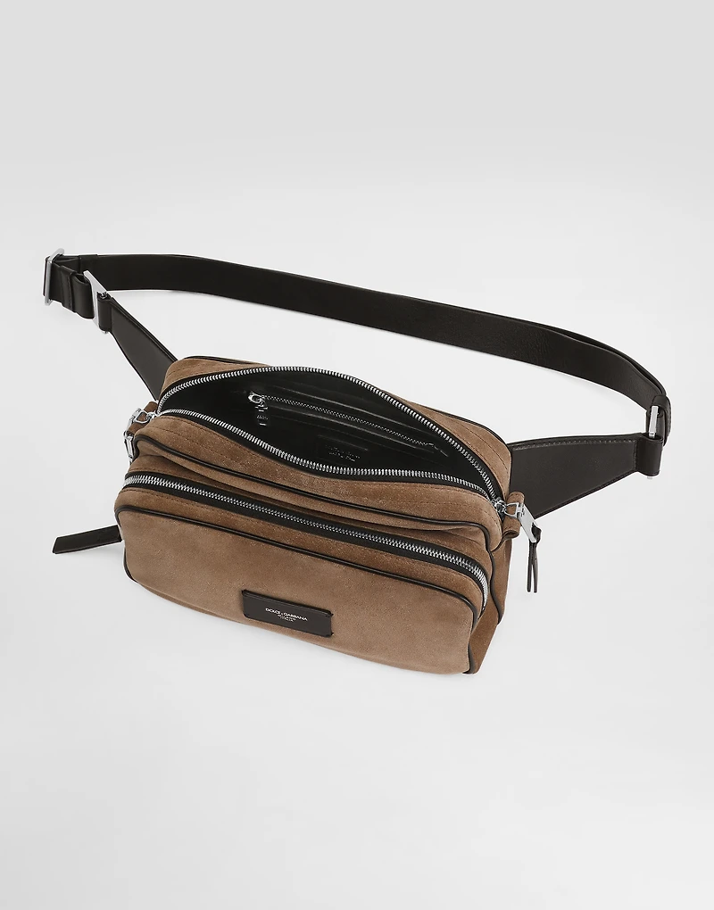 Leather and split calfskin belt bag