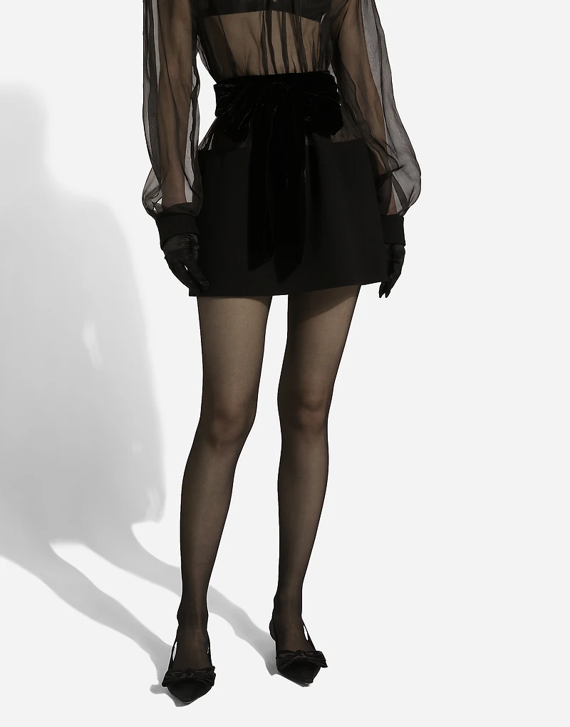 Short wool crepe and organza dress