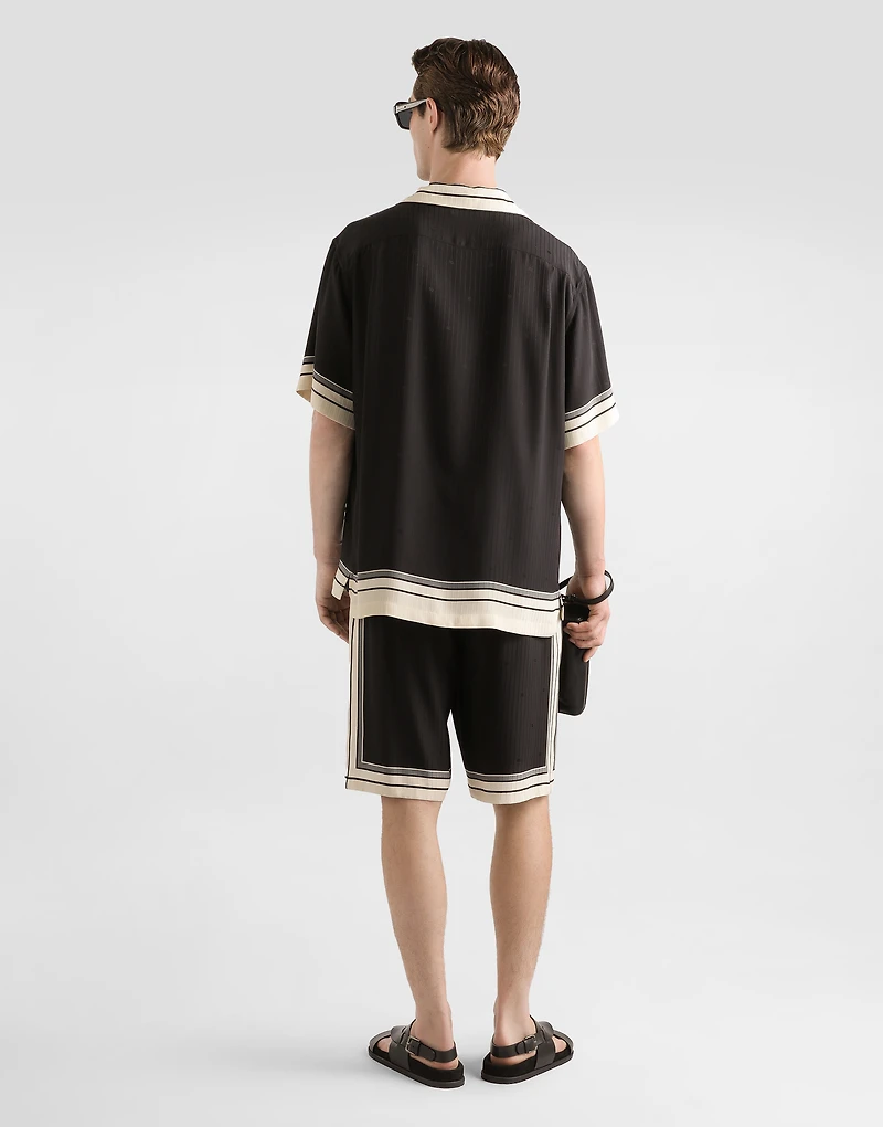 Logo and stripe-print vanity silk bermuda shorts