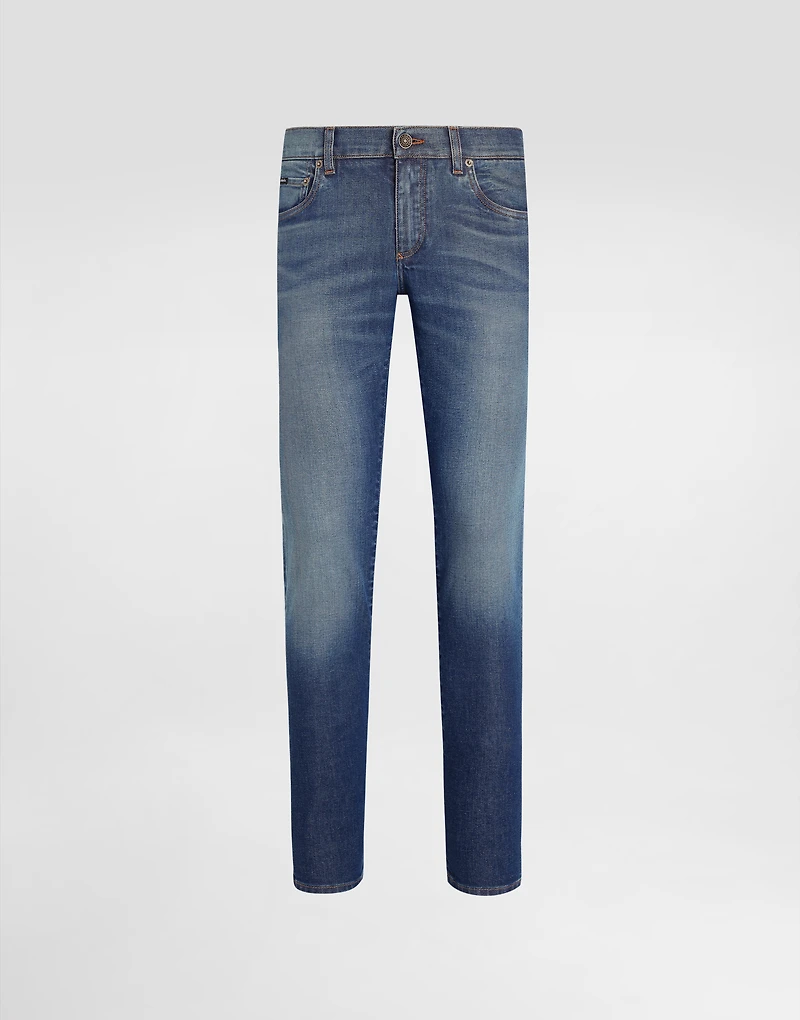 Skinny stretch cotton jeans with logo embroidery