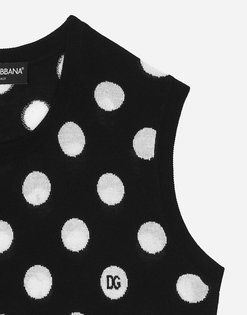 Silk and wool tank top with polka-dot inlay