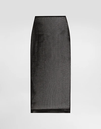 Mesh calf-length skirt