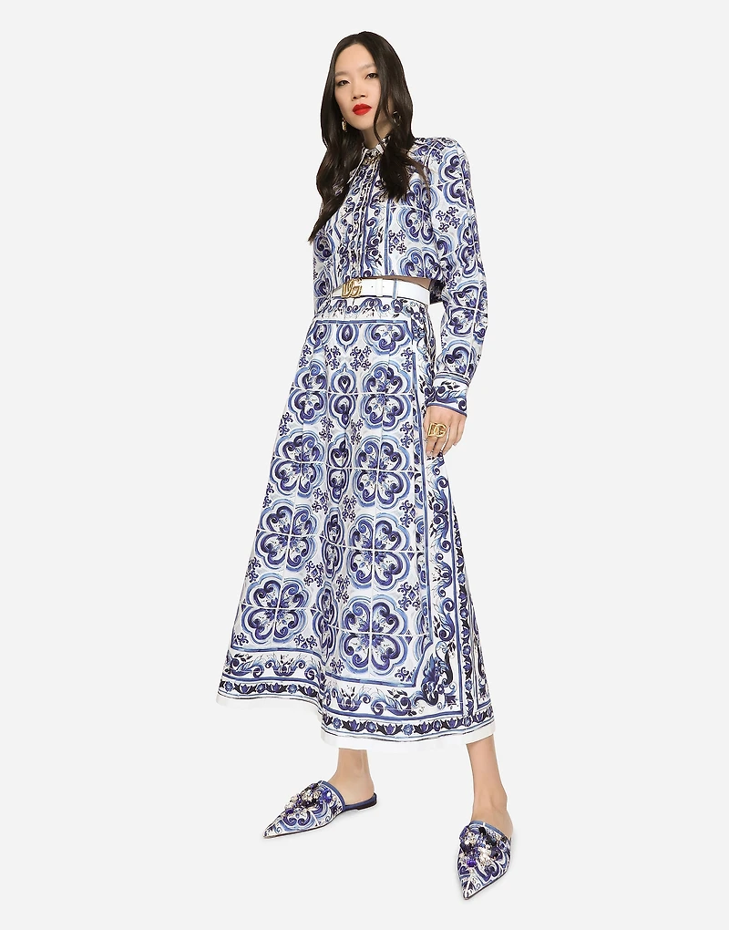 Majolica-print poplin culottes