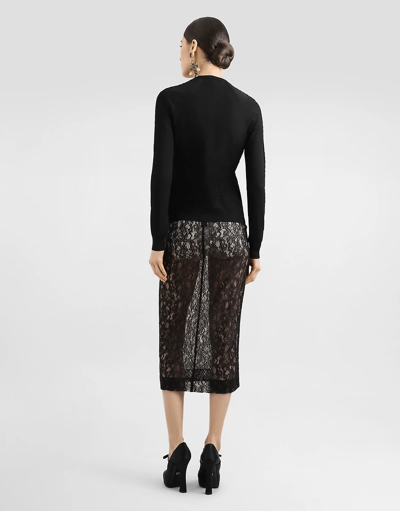 Calf-length floral lace dress