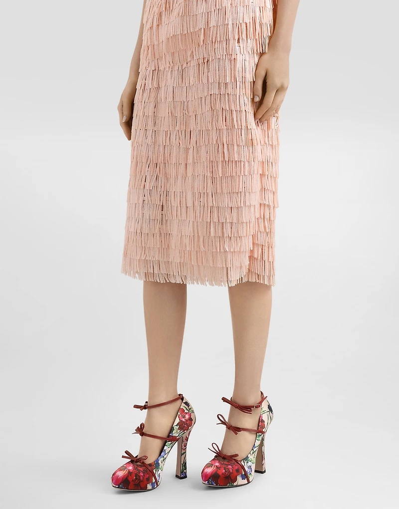 Sequined midi skirt with fringed embellishment