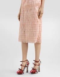 Sequined midi skirt with fringed embellishment