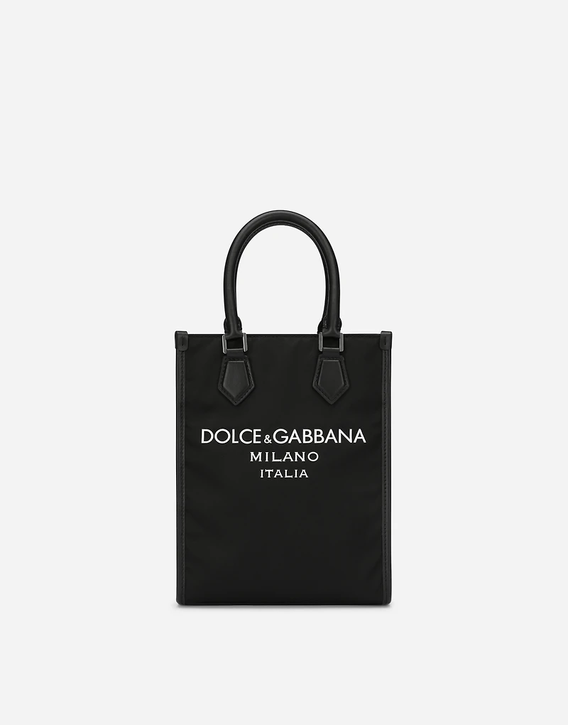 Small nylon bag with rubberized logo
