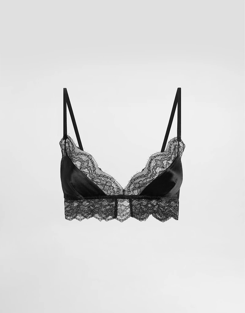 Soft-cup satin bralette with lace detailing