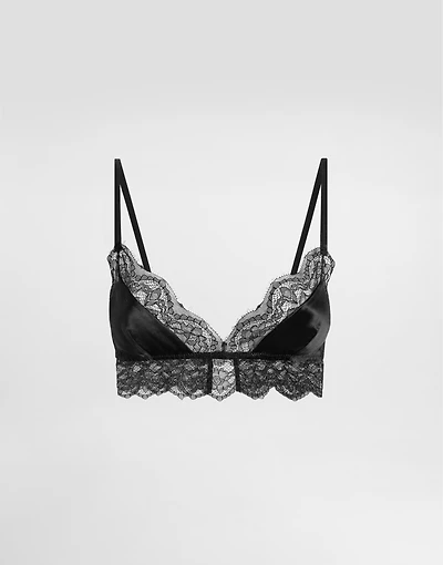 Soft-cup satin bralette with lace detailing