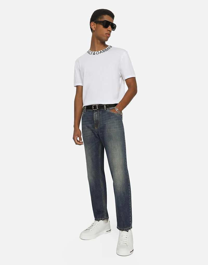 Light blue wash loose stretch jeans