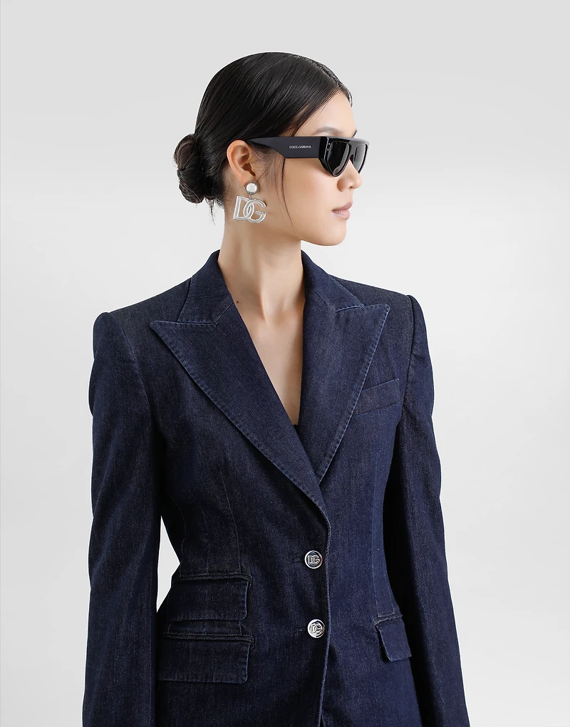 Single-breasted denim and silk Turlington jacket