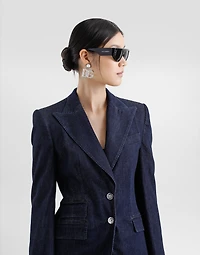 Single-breasted denim and silk Turlington jacket