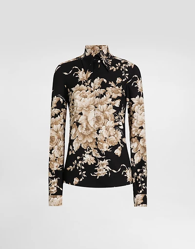 Rose-print charmeuse shirt