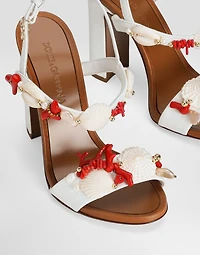 Nappa leather sandals with coral embroidery
