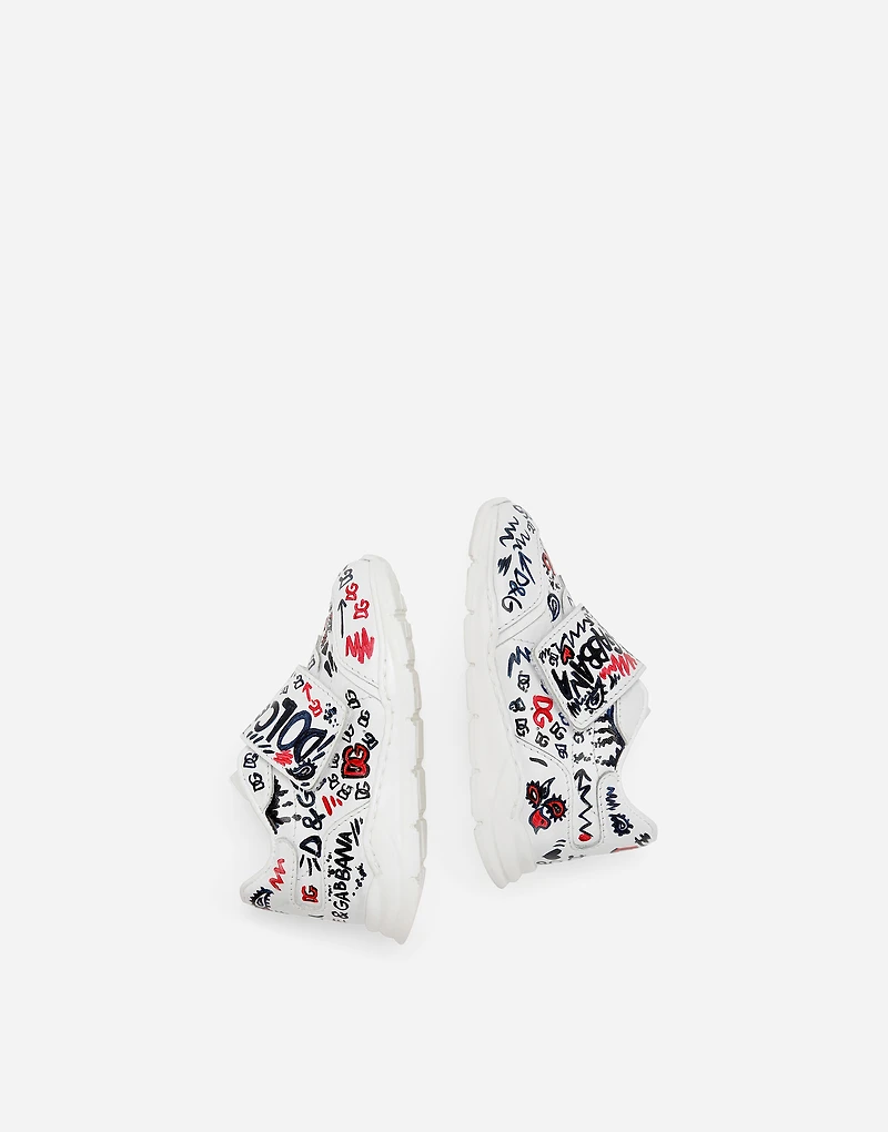 Calfskin low-top sneakers with graffiti print