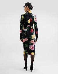 Peony and rose-print charmeuse shirt