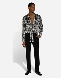 Leopard-print silk shirt with pussy-bow